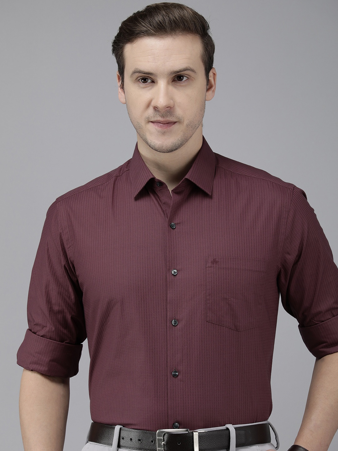 

Arrow Pure Cotton Self Design Textured Manhattan Slim Fit Formal Shirt, Burgundy