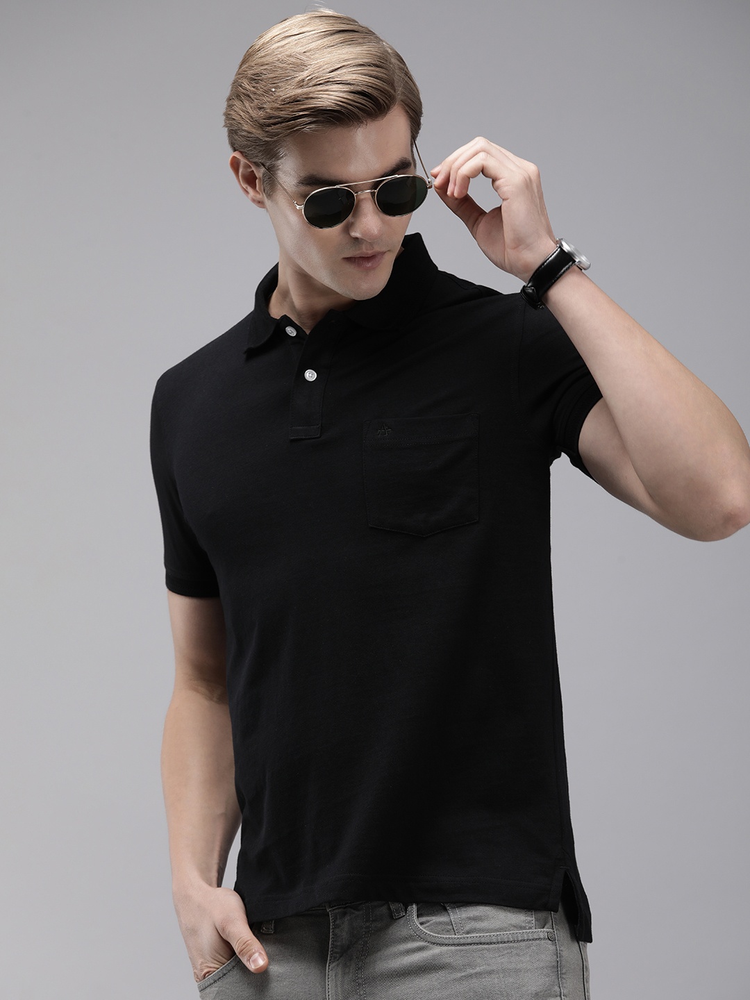 

Arrow Polo Collar Pure Cotton T-shirt, Black