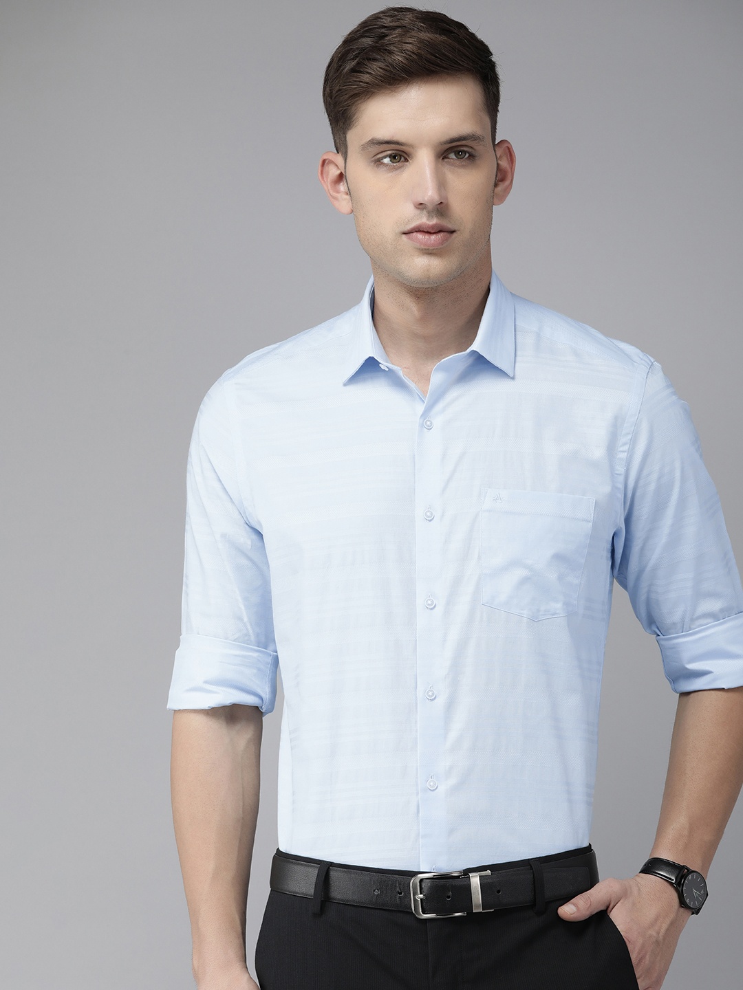 

Arrow Manhattan Slim Fit Self-Striped Pure Cotton Formal Shirt, Blue