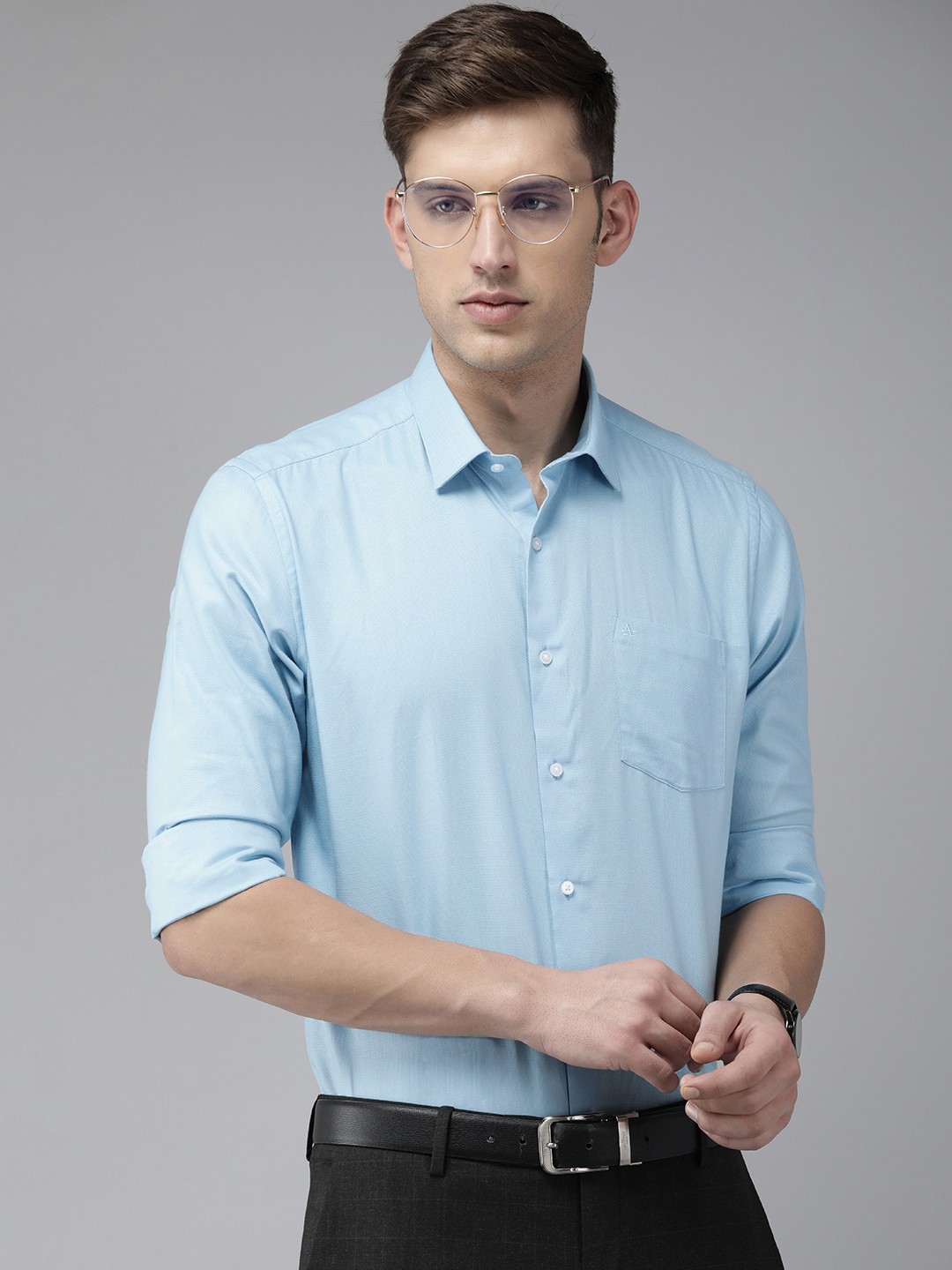

Arrow Manhattan Slim Fit Textured Pure Cotton Formal Shirt, Blue