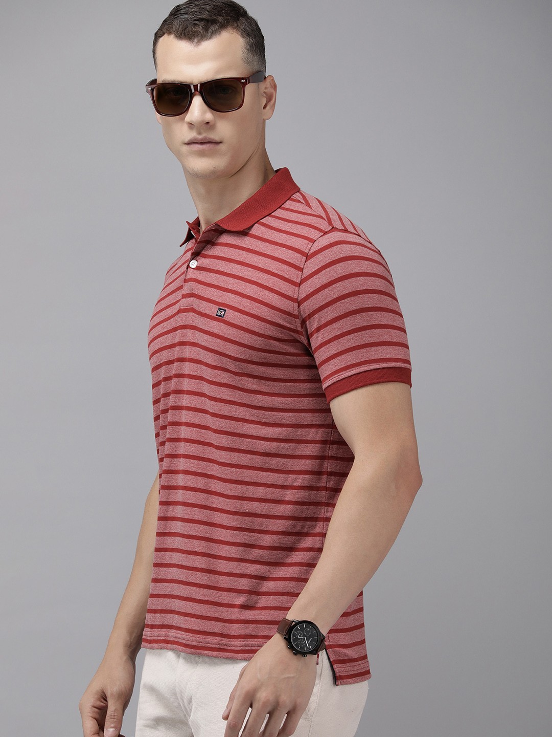 

Arrow Striped Polo Collar T-shirt, Red