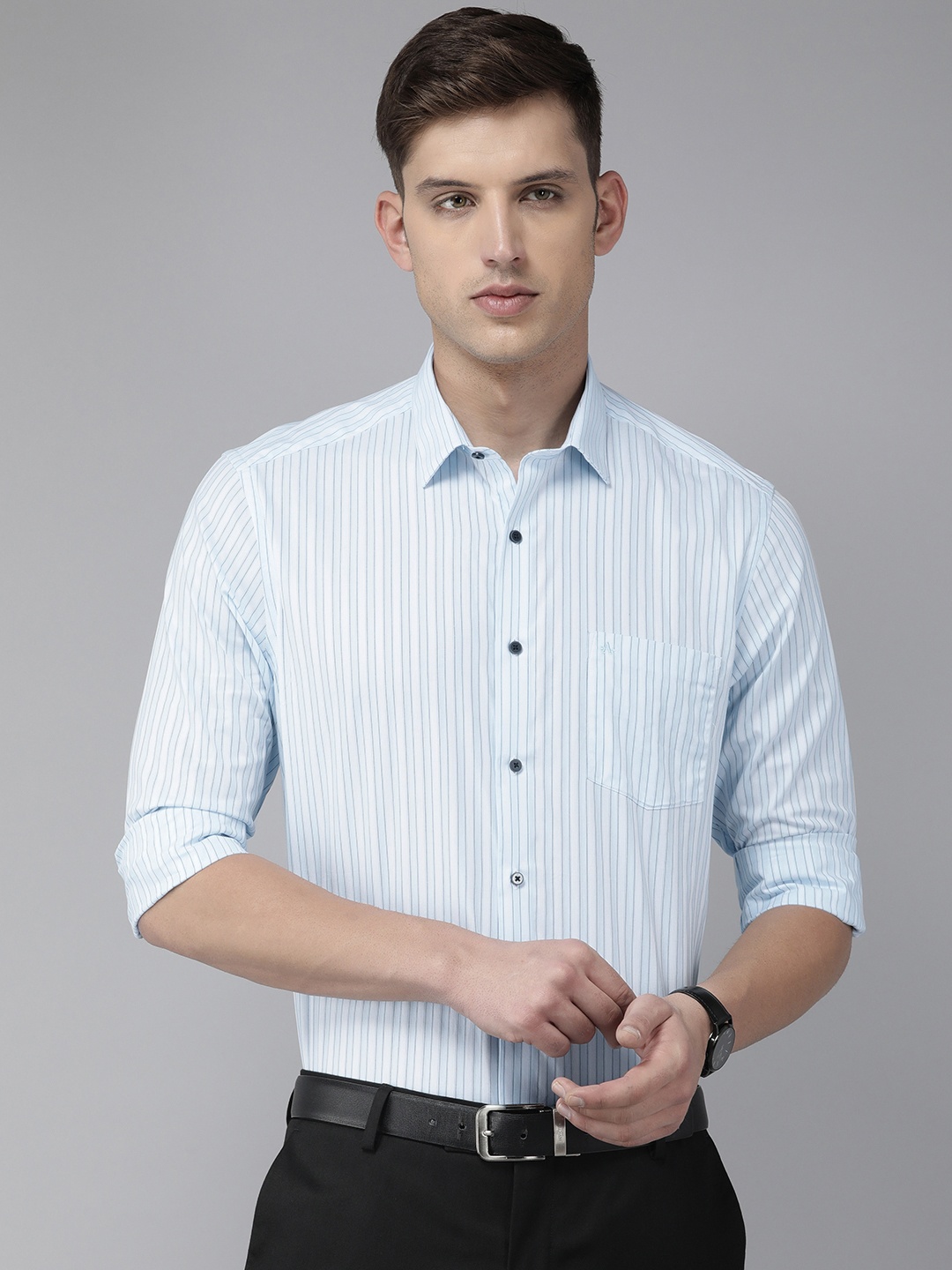 

Arrow Manhattan Slim Fit Pure Cotton Striped Formal Shirt, Blue