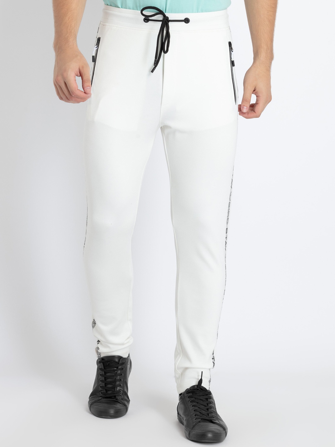 

Status Quo Men Printed Detail Cotton Track Pants, Off white