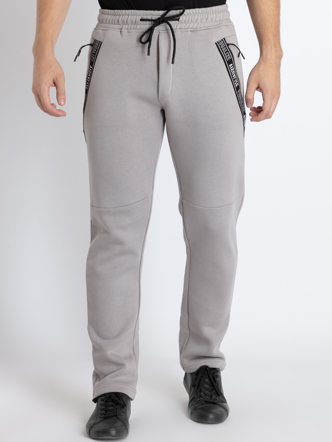 

Status Quo Men Cut & Sew Mid Rise Cotton Track Pants, Grey