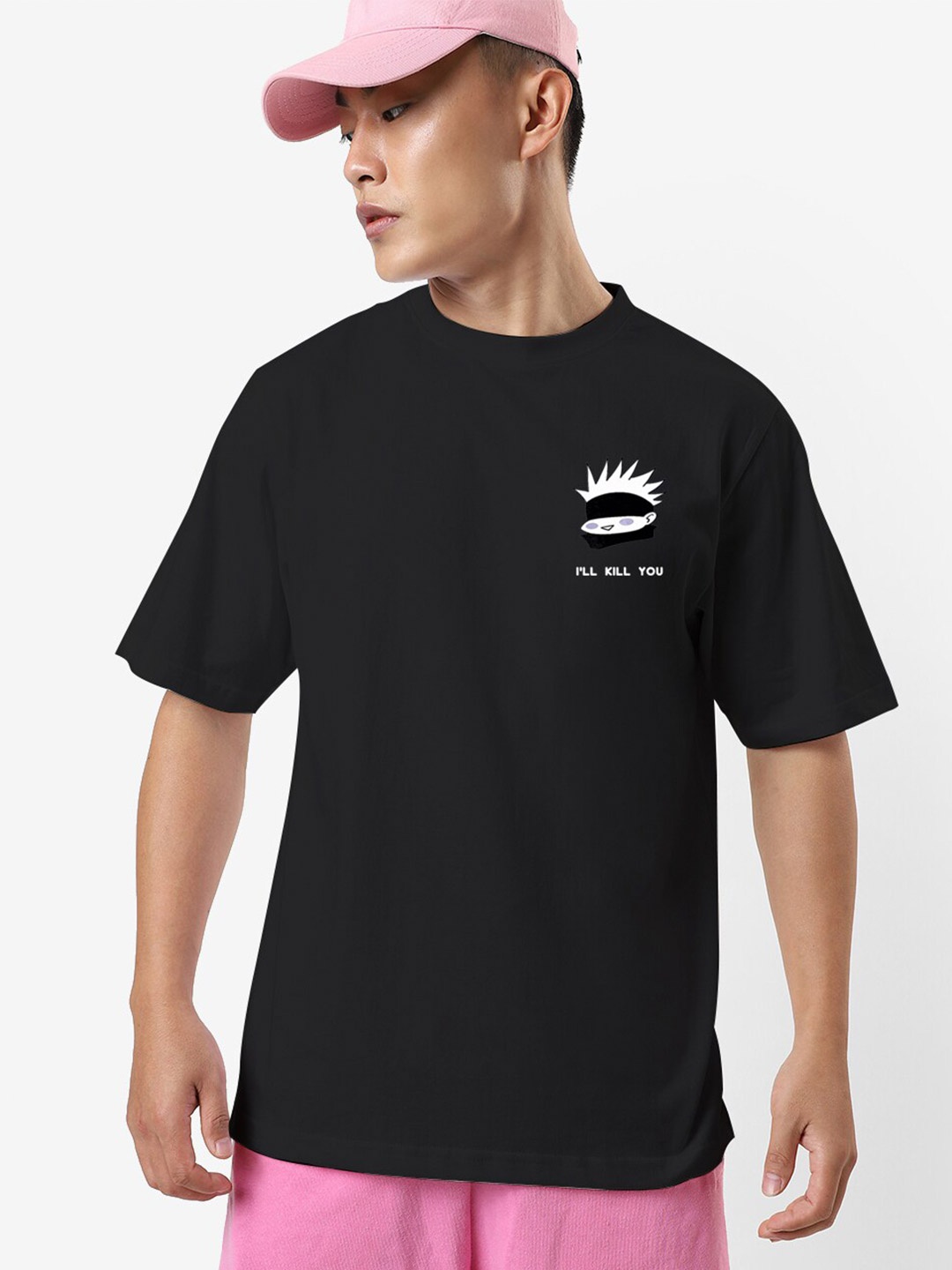 STATUS MANTRA Graphic Printed Round Neck Cotton Casual T-Shirt, Black