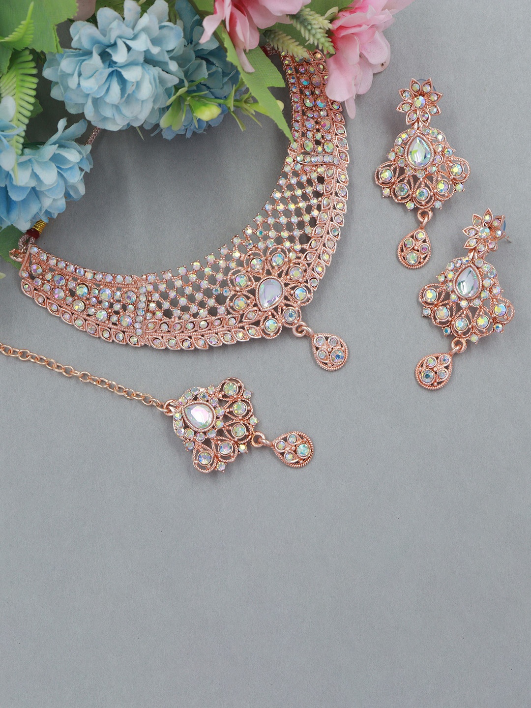 

Rhymee Rose Gold-Plated AD-Studded Choker Jewellery Set