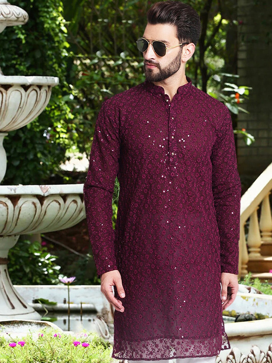 

TREEMODA Thread Work Pure Cotton Straight Kurta, Maroon