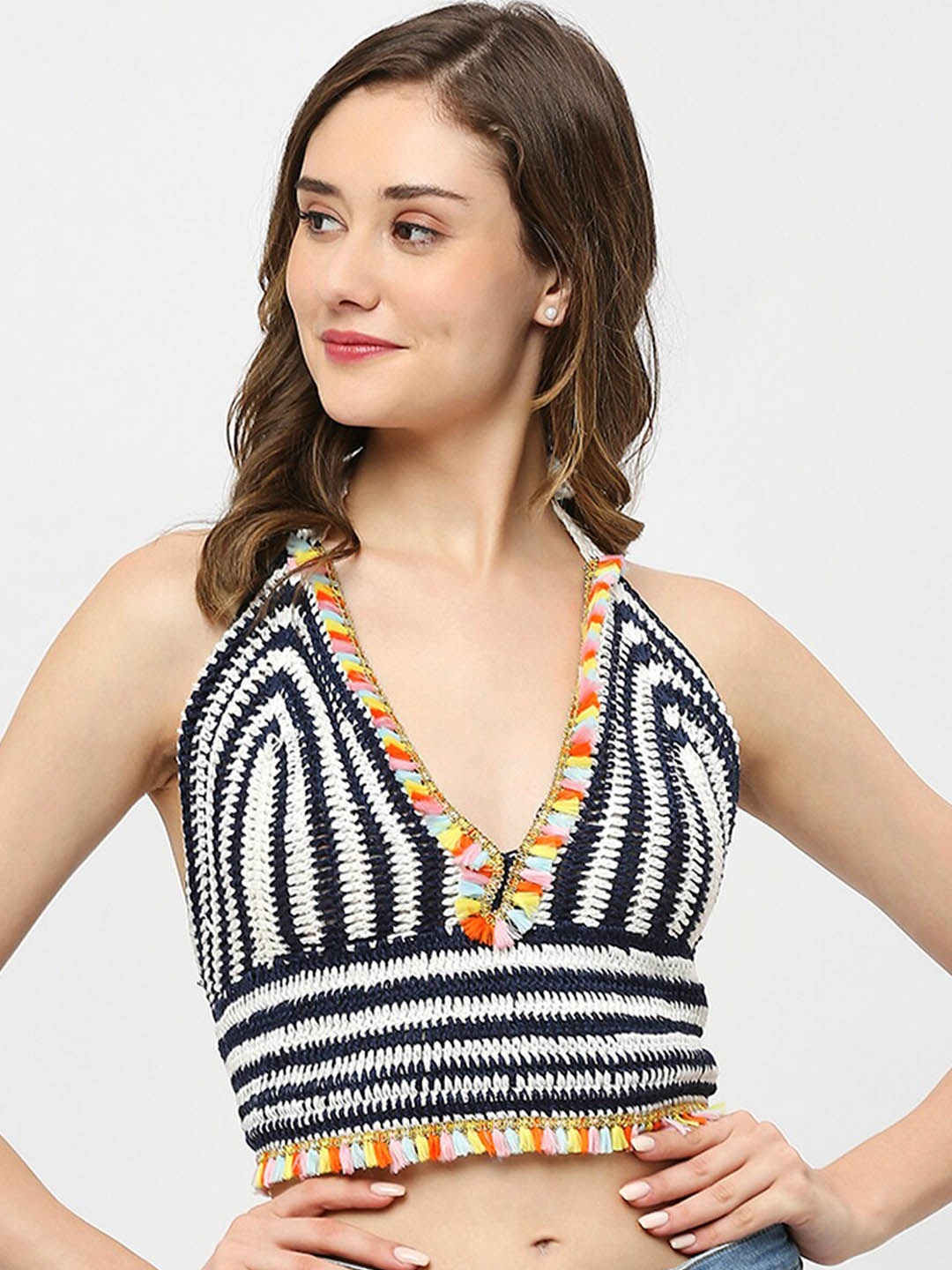 

Smarty Pants Striped Crochet Swim Tops, Black