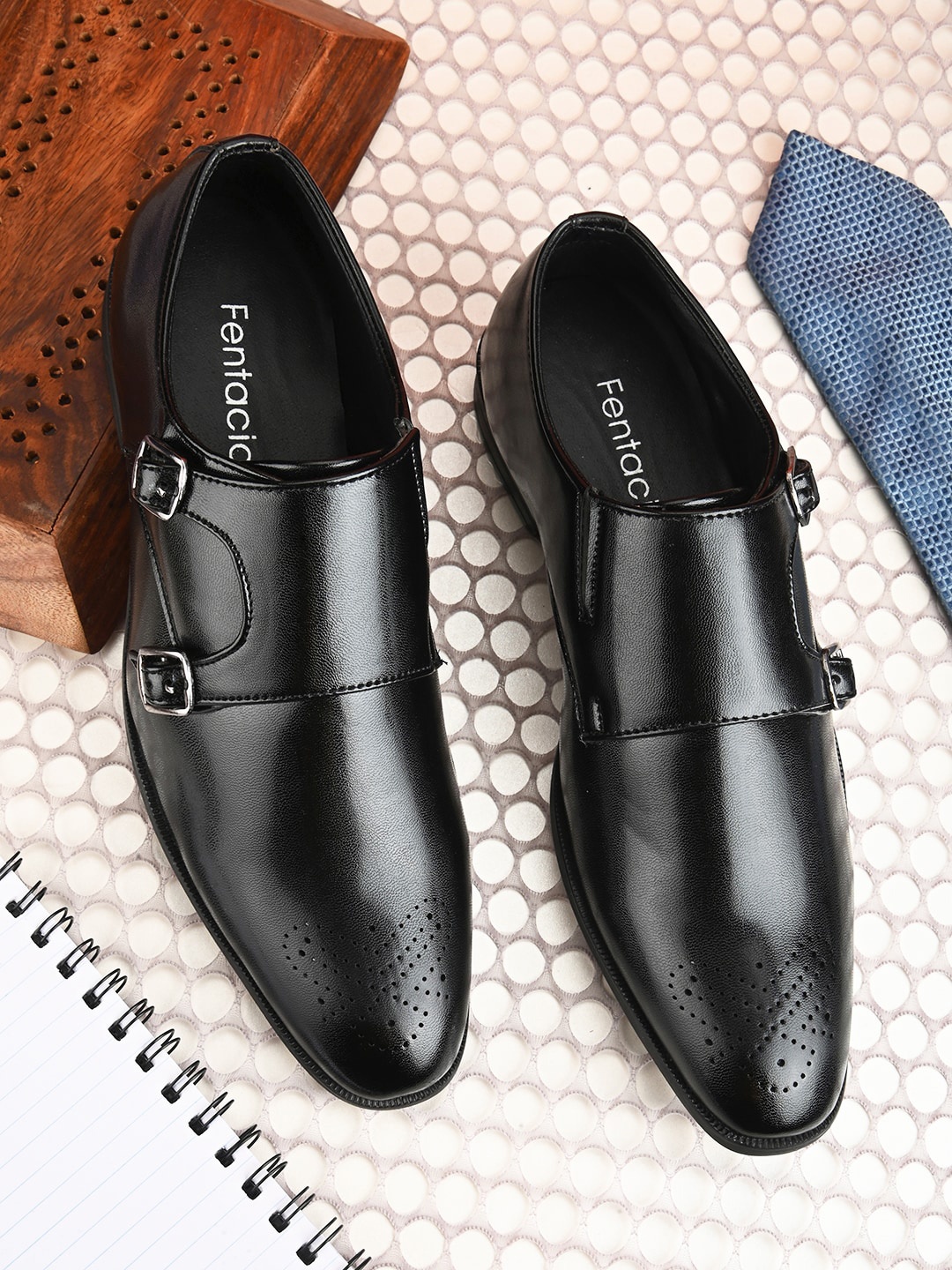 

Fentacia Men Perforated Formal Monk Shoes, Black