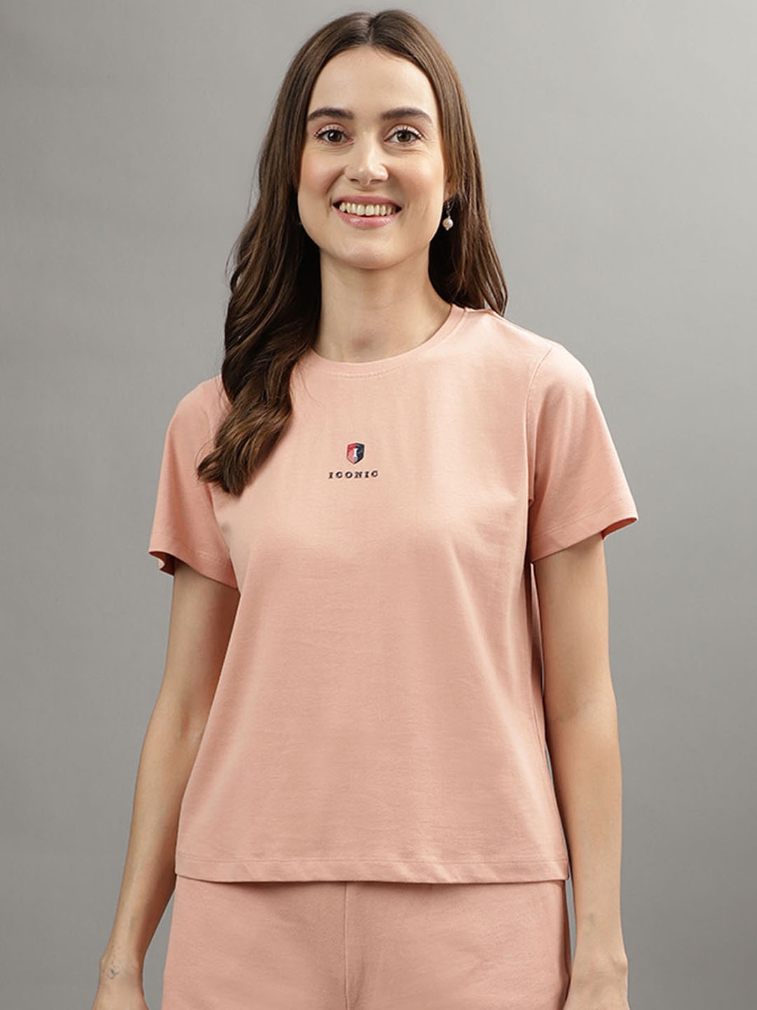 

Iconic Round Neck Pure Cotton Casual T-Shirt, Pink