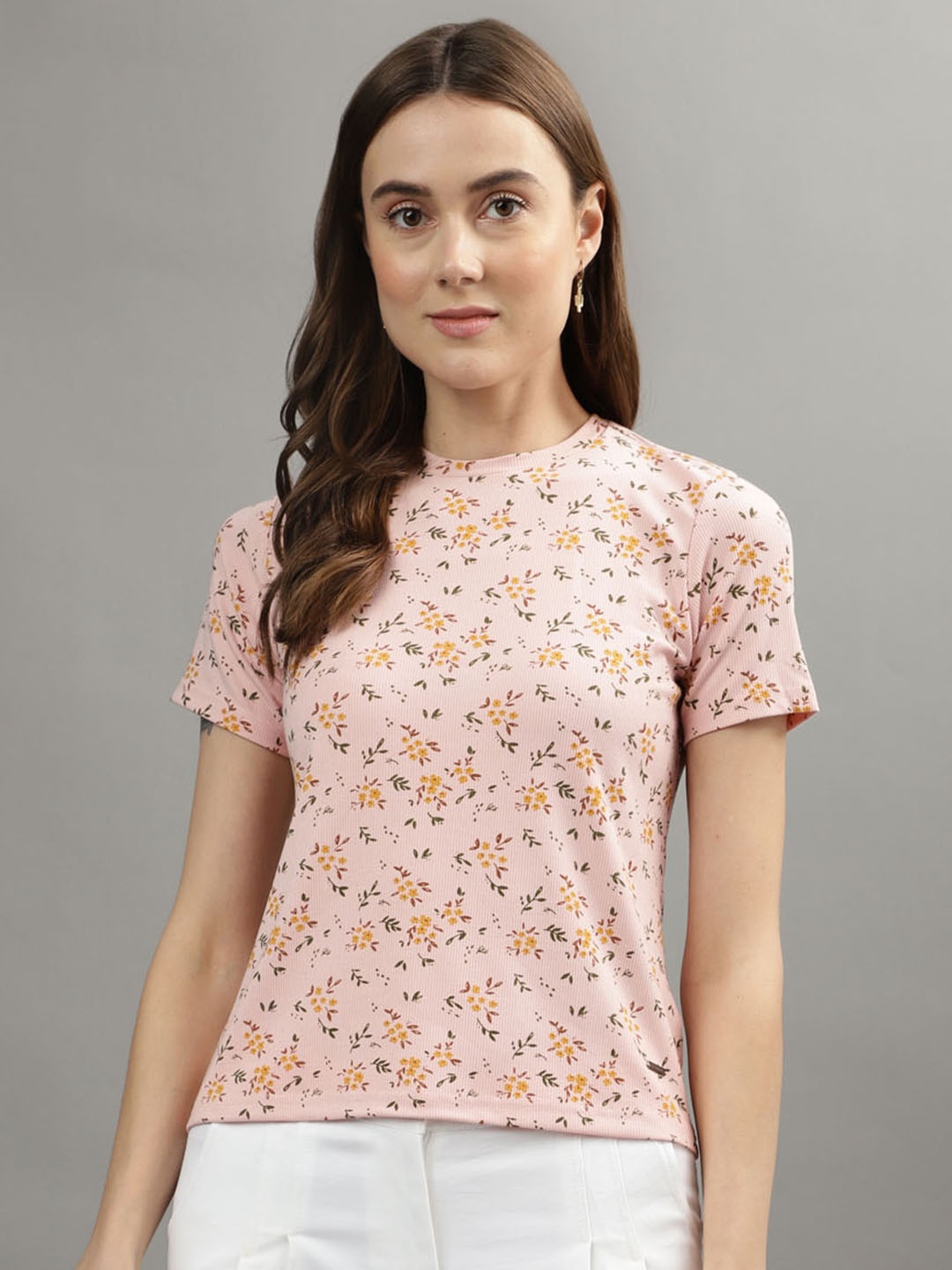 

Iconic Floral Printed Round Neck T-shirt, Pink