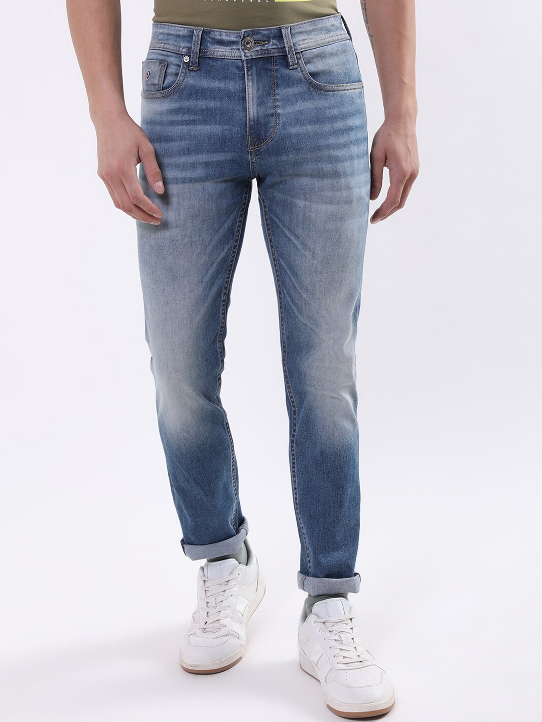 

Iconic Men Skinny Fit Low Distress Heavy Fade Jeans, Blue