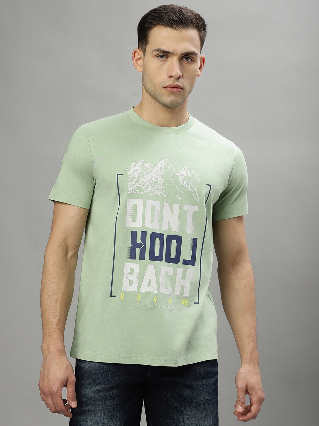 

Iconic Typographic Printed Round Neck Pure Cotton T-shirt, Green