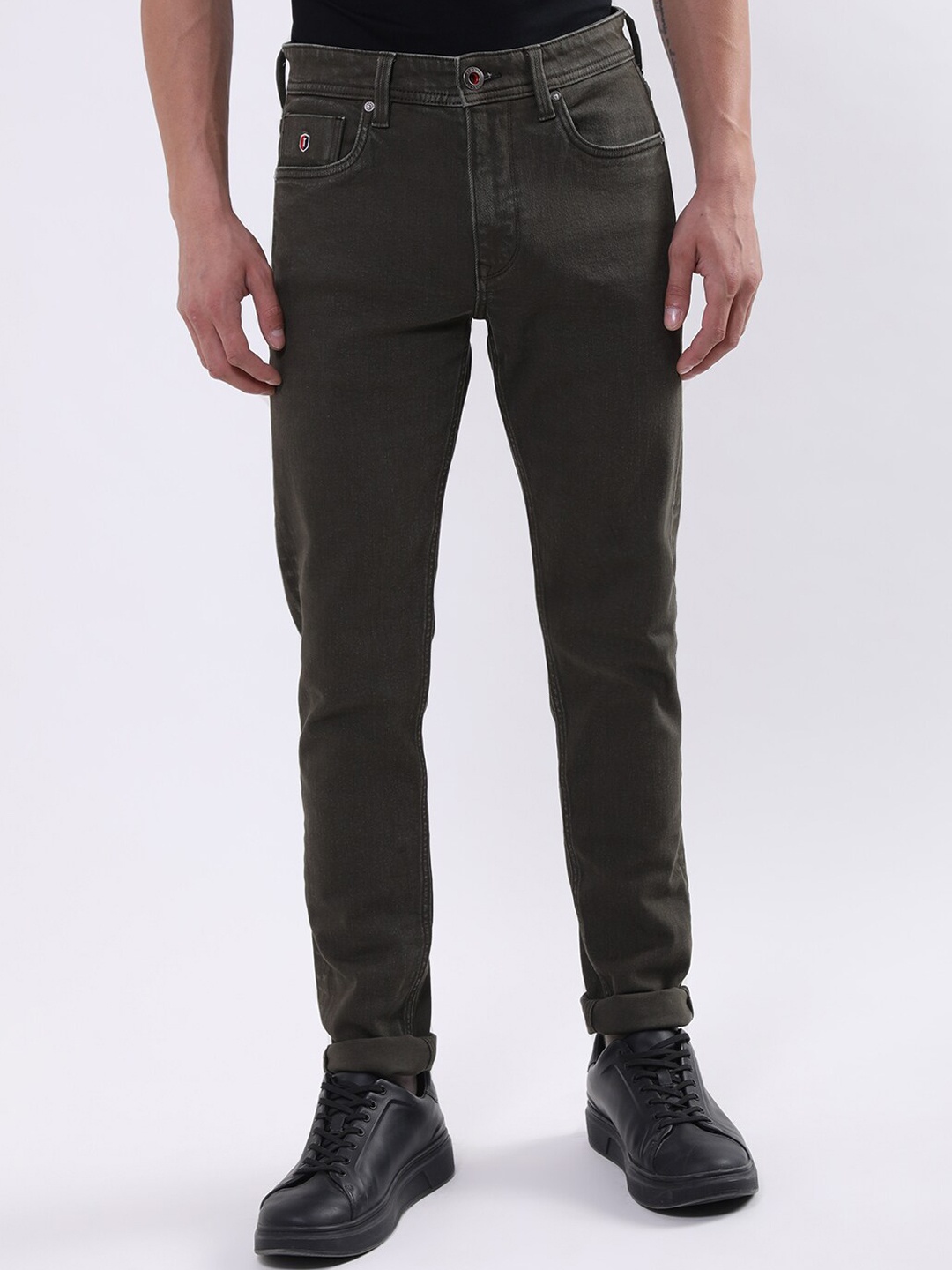 

Iconic Men Slim Fit Highly Distressed Jeans, Olive