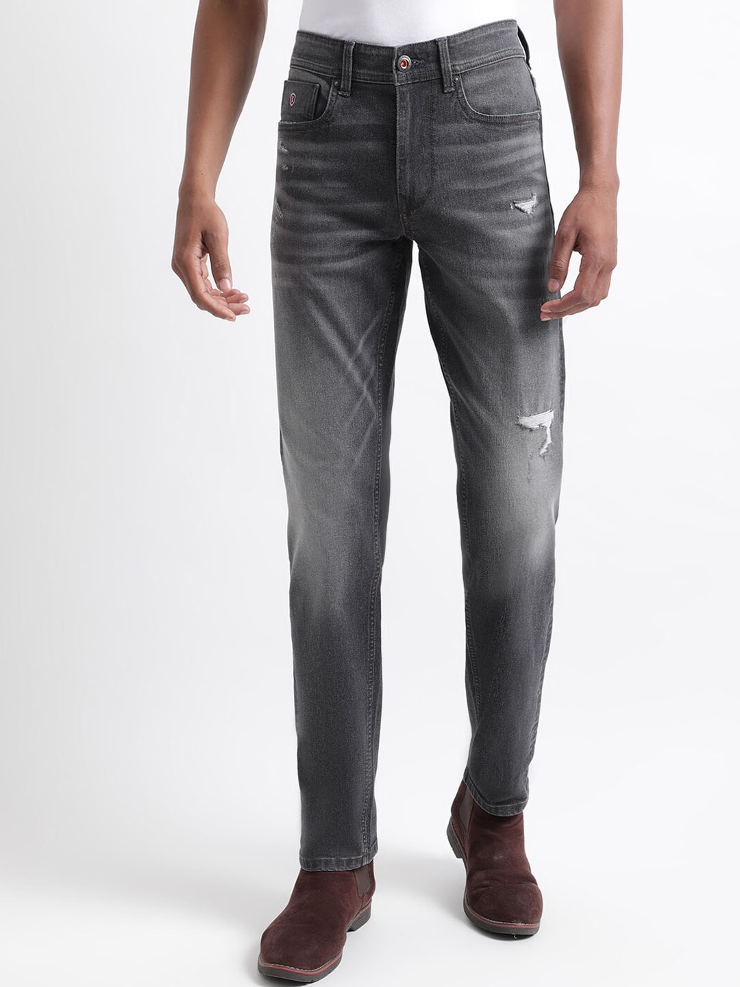 

Iconic Men Slim Fit Low Distress Heavy Fade Jeans, Black