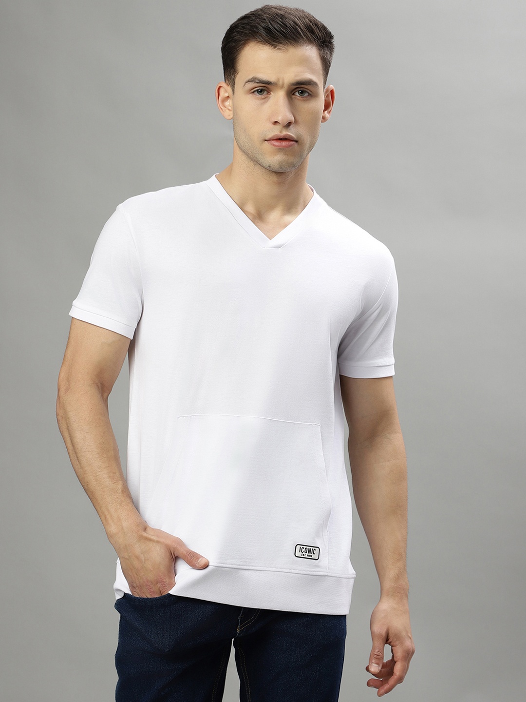 

Iconic V-Neck Pure Cotton T-shirt, White