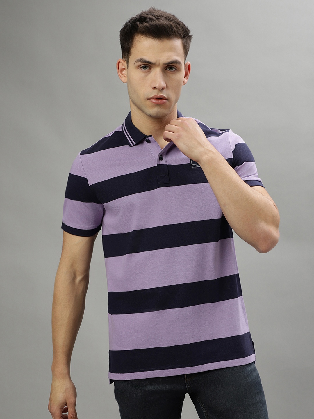 

Iconic Striped Polo Collar Pure Cotton T-shirt, Lavender