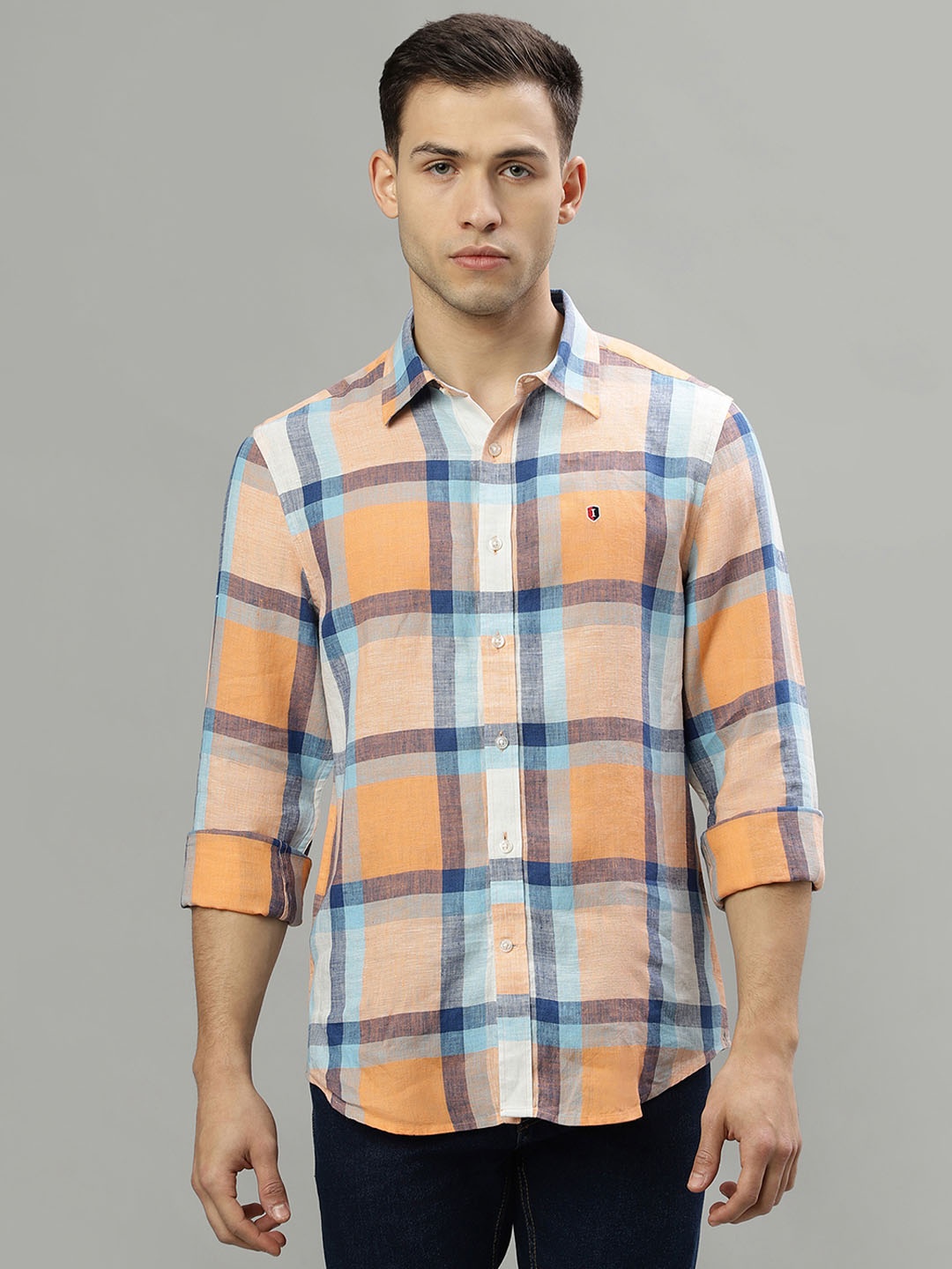 

Iconic Tartan Checks Opaque Casual Linen Shirt, Orange