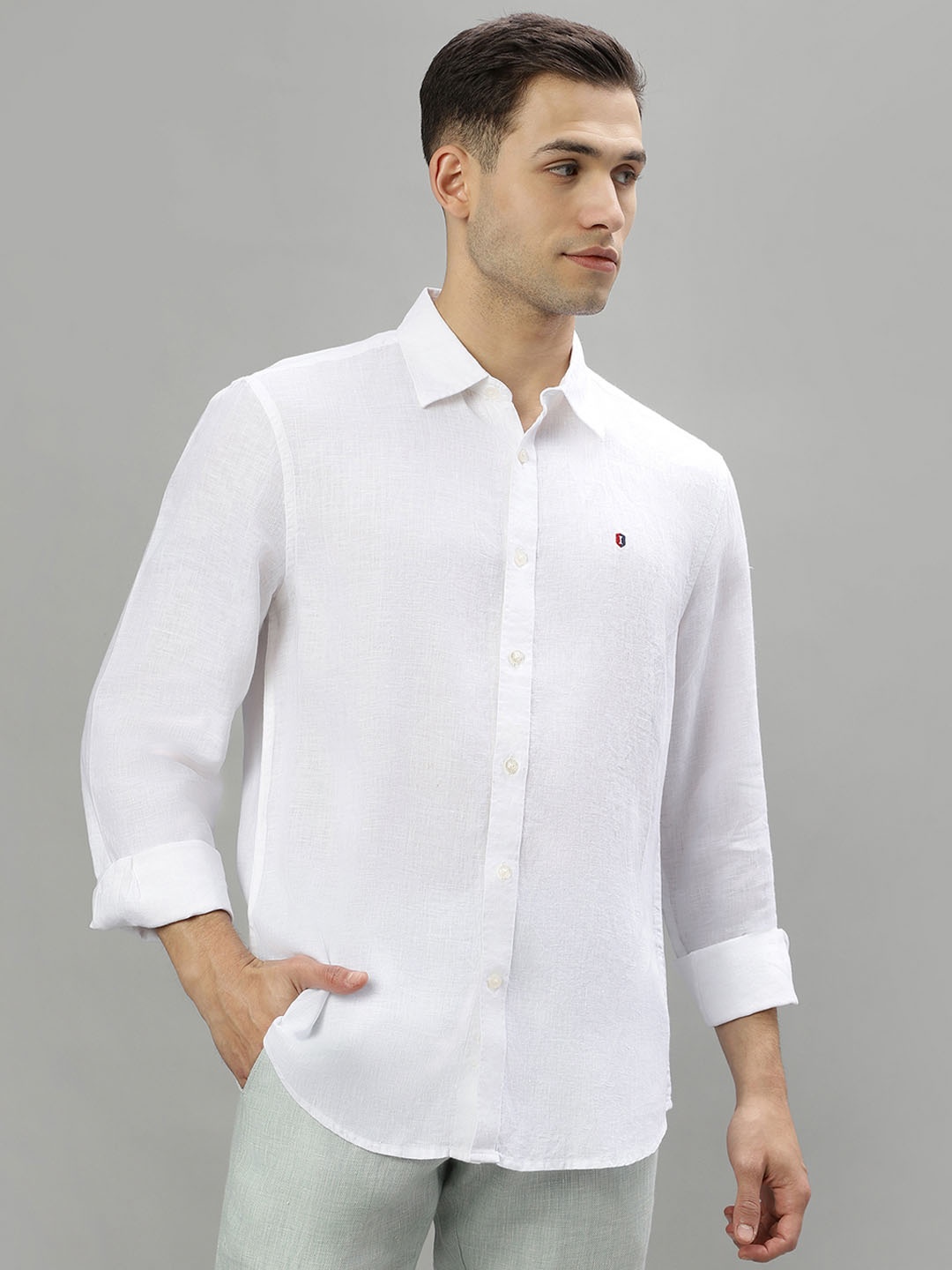 

Iconic Spread collar Linen Casual Shirt, White