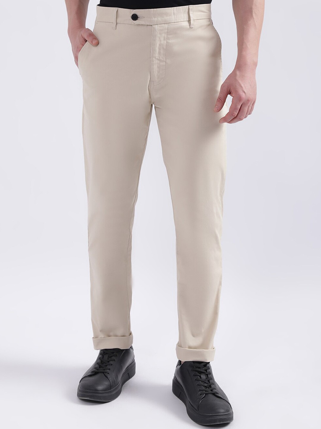 

Iconic Men Mid Rise Slim Fit Trousers, Beige