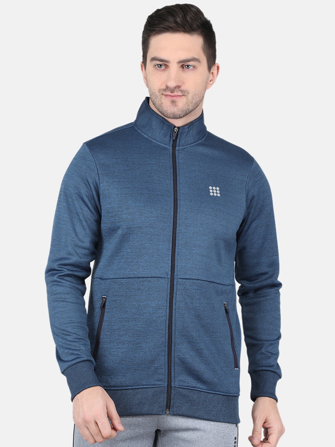 

rock.it Mock Neck Front-Open Sweatshirt, Blue