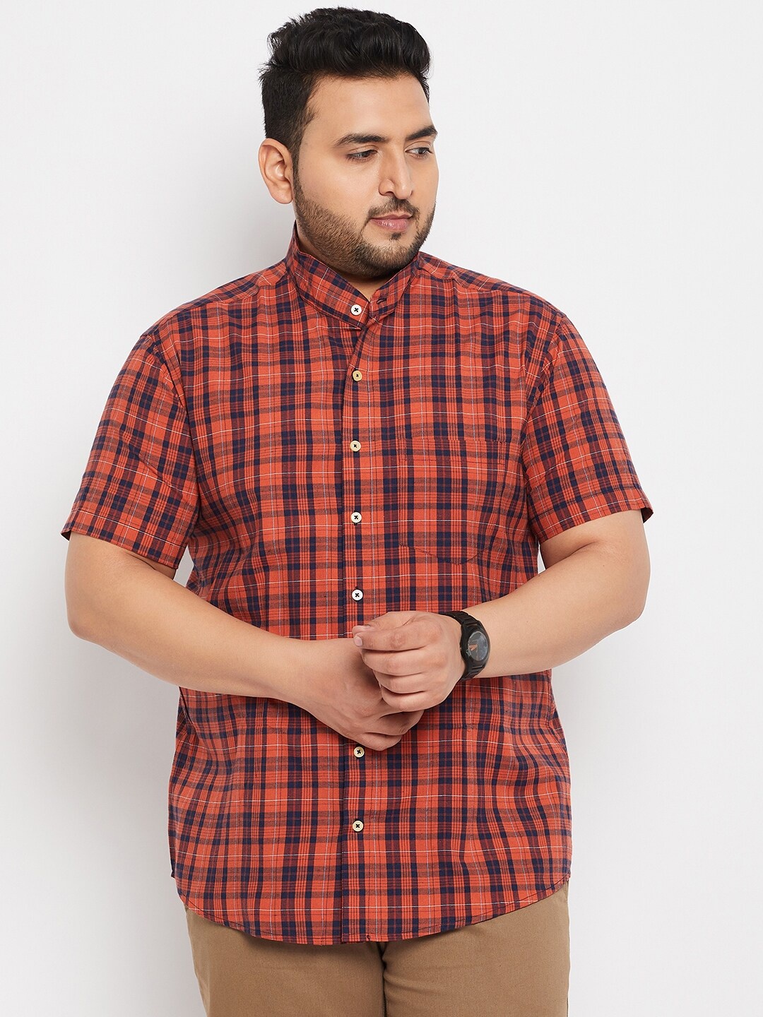 

bigbanana Pure Cotton Plus Size Checked Casual Shirt, Orange