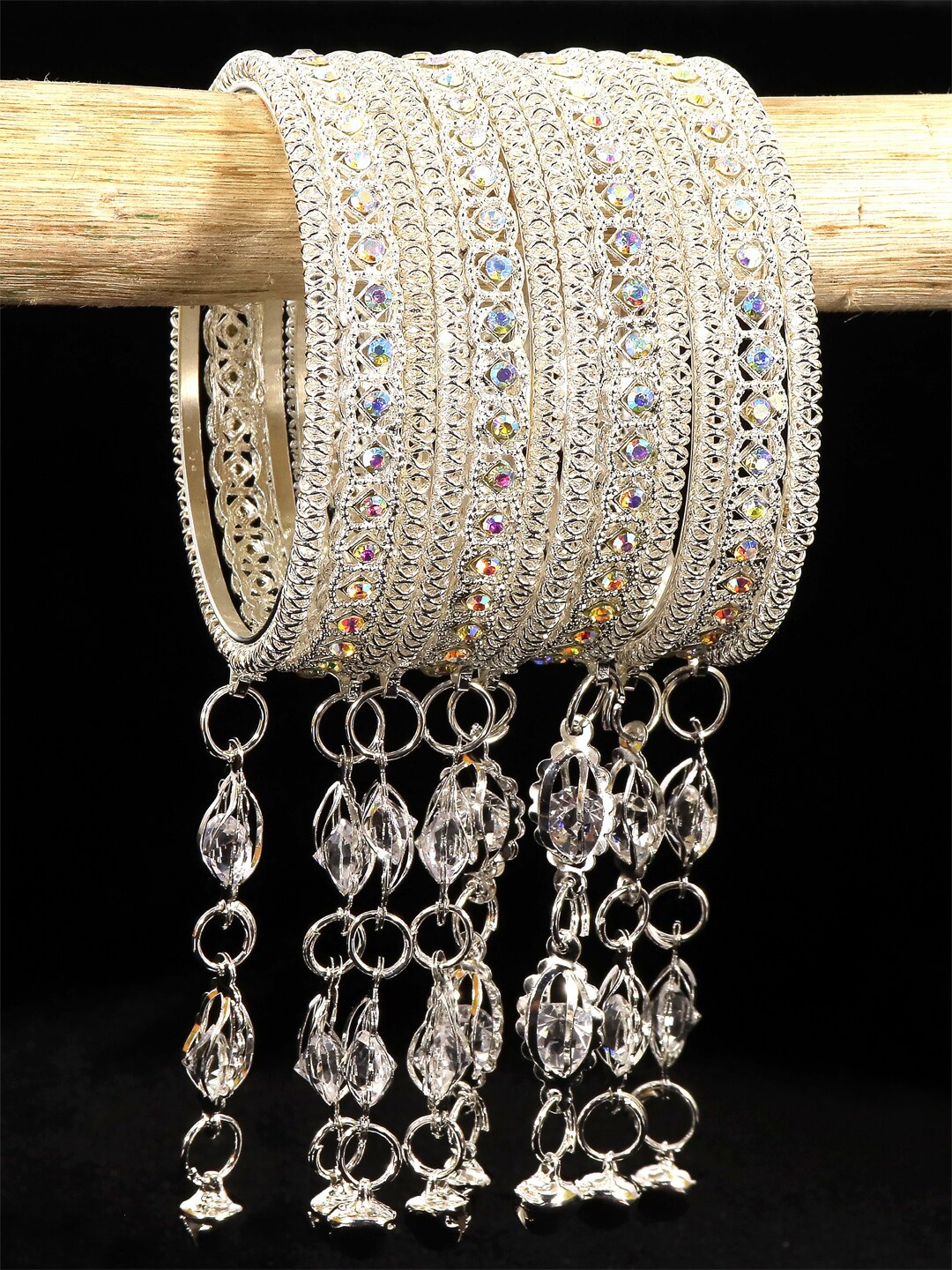 NMII Set Of 12 Silver-Plated Gemstone-Studded Bangles