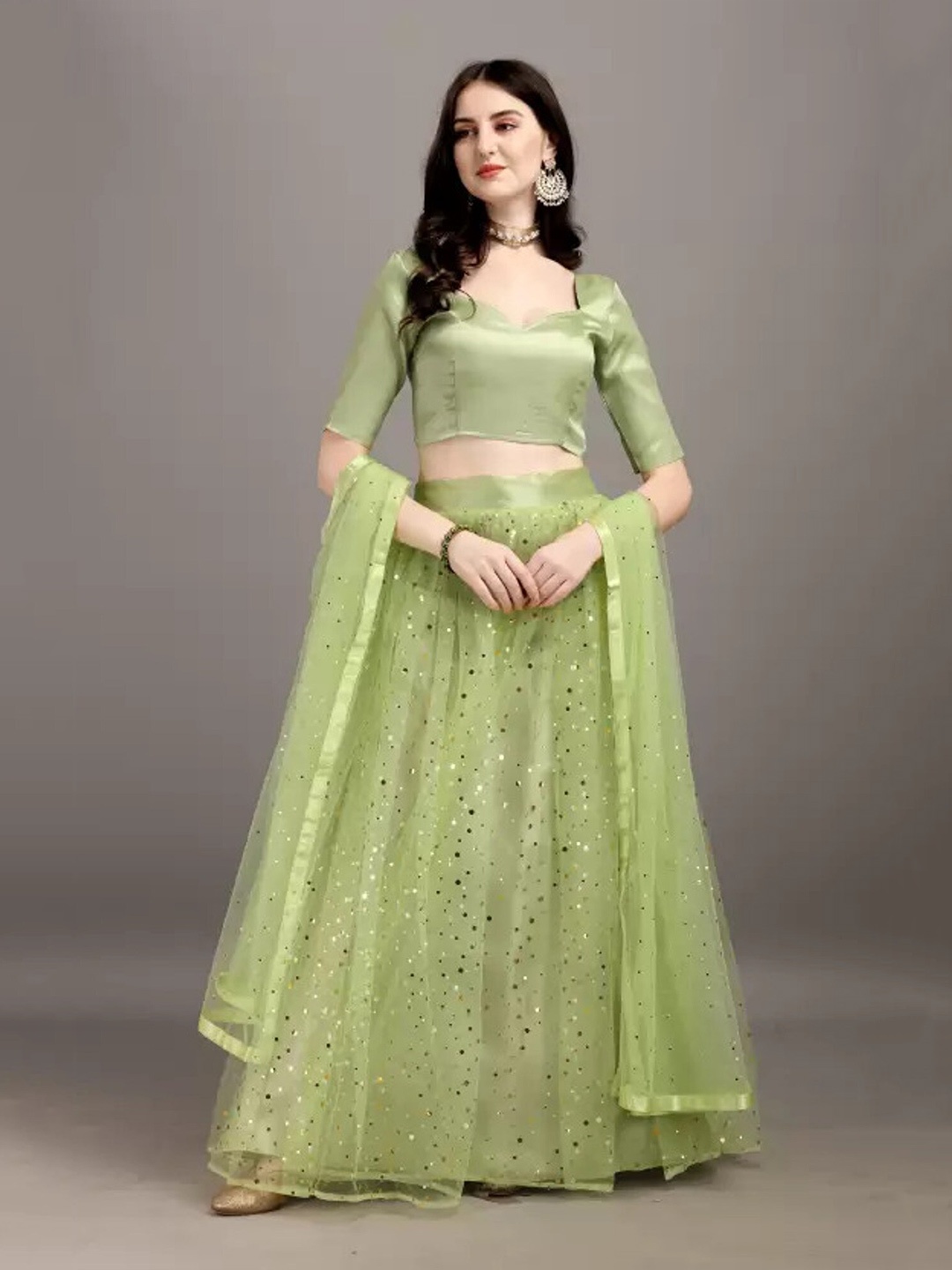 

APNISHA Green Semi-Stitched Lehenga & Unstitched Blouse With Dupatta