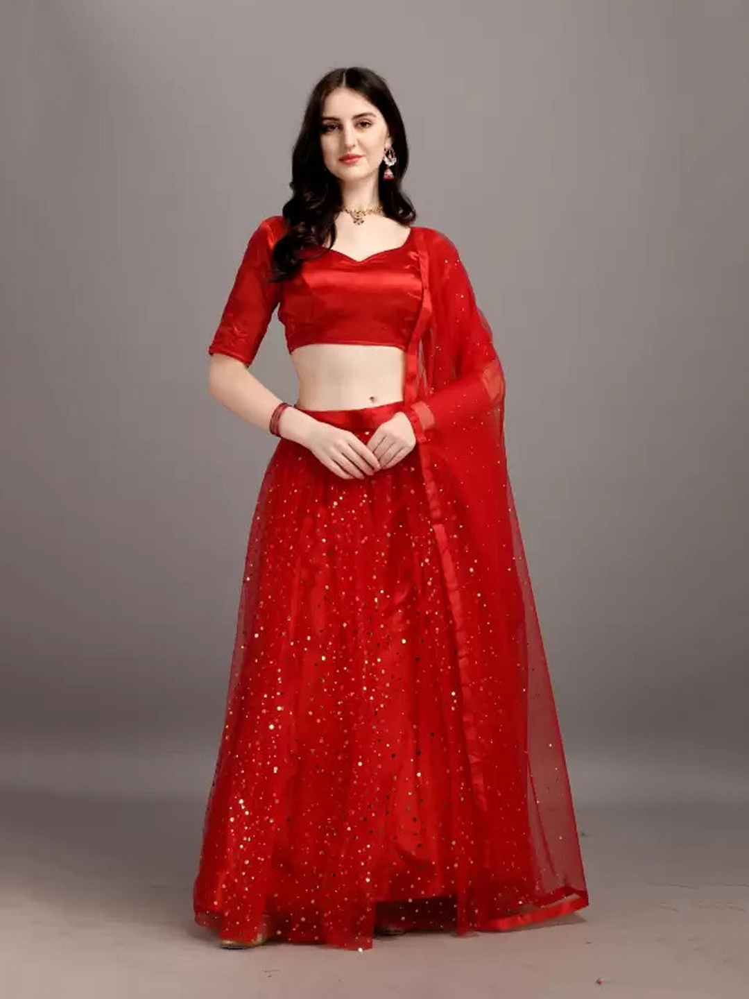 

APNISHA Semi-Stitched Lehenga & Unstitched Blouse With Dupatta, Red