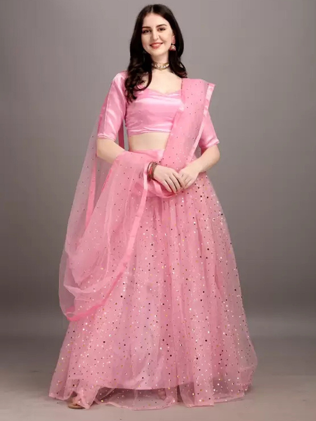 

APNISHA Semi-Stitched Lehenga & Unstitched Blouse With Dupatta, Pink