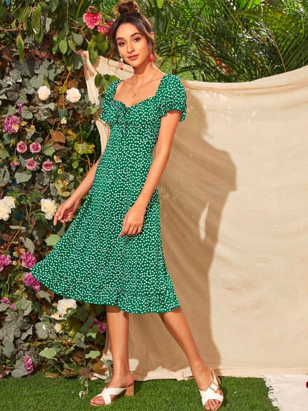 

Dream Beauty Fashion Floral Printed A Line Dress, Green