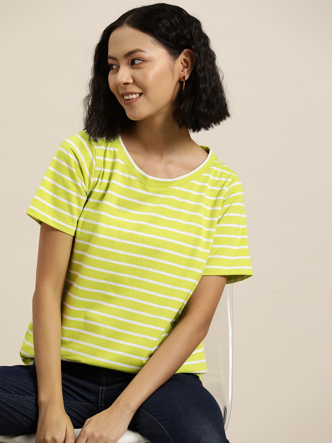 

HERE&NOW Striped T-shirt, Lime green