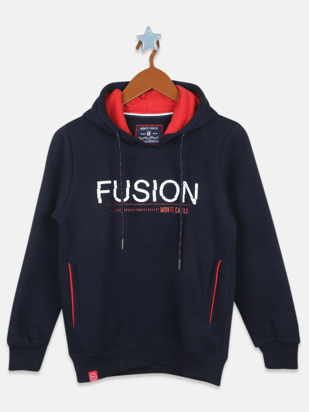 

Monte Carlo Boys Tpography Printed Hooded Pullover Sweatshirt, Navy blue