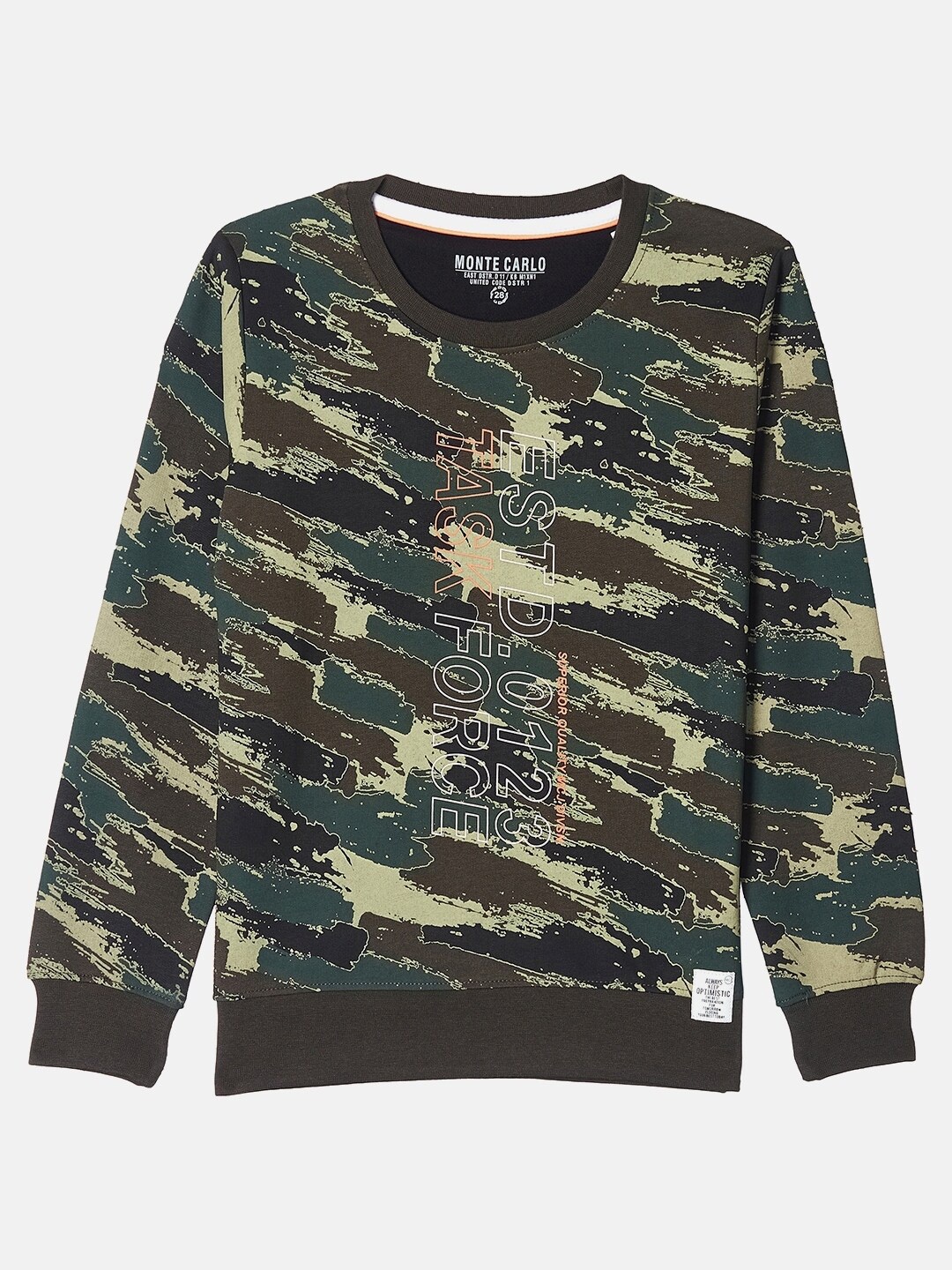 

Monte Carlo Boys Camouflage Printed Pullover, Olive