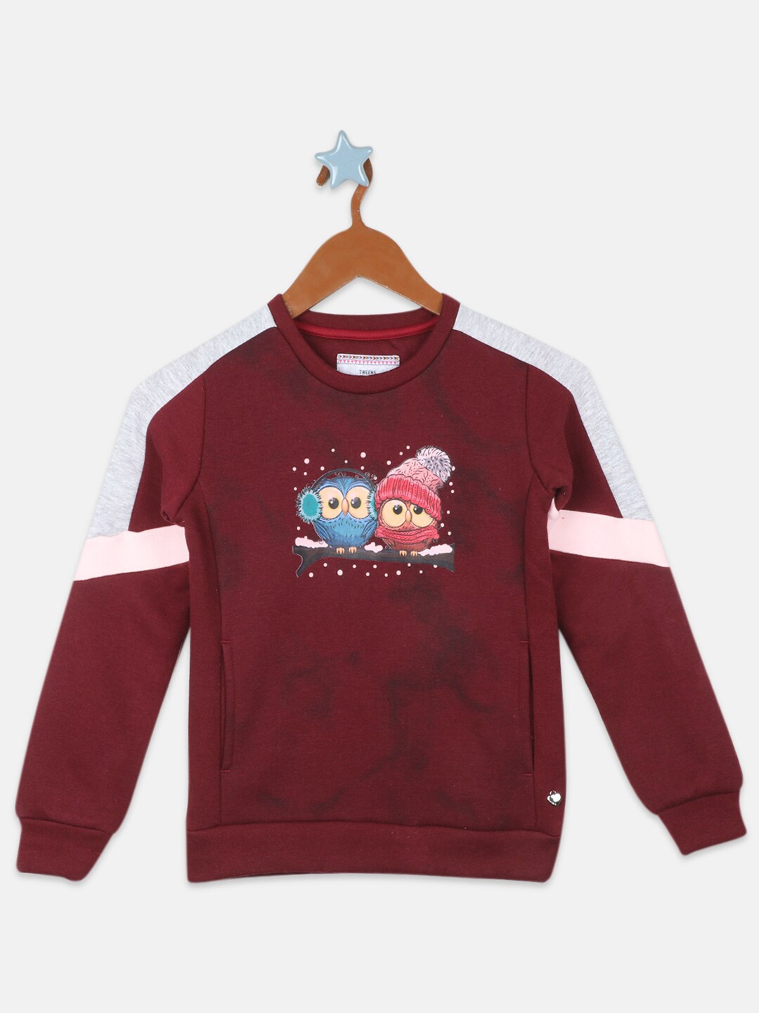 

Monte Carlo Girls Graphic Printed Raglan Sleeves Sweatshirt, Maroon