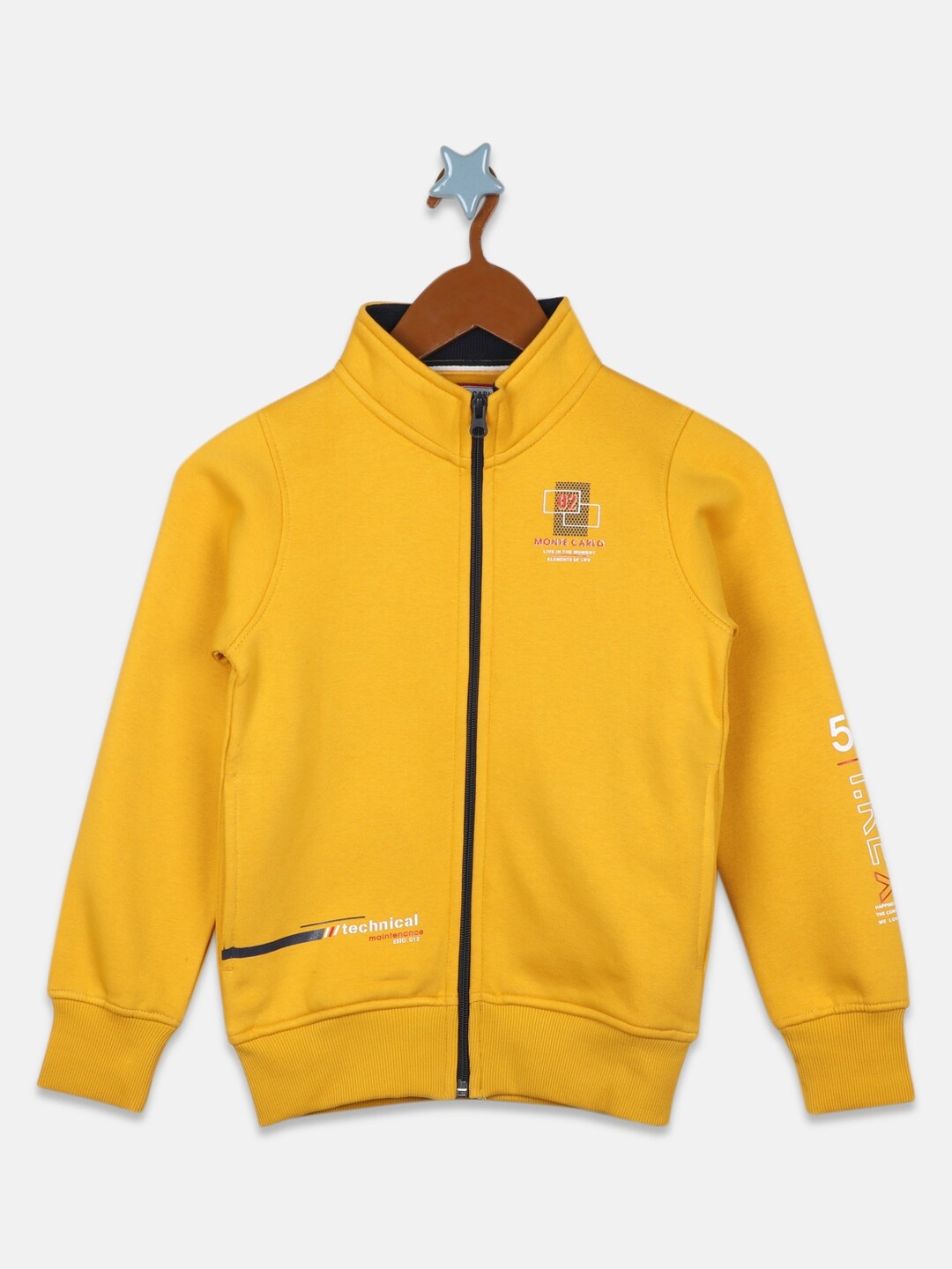 

Monte Carlo Boys Typography Printed Front-Open Sweatshirt, Yellow