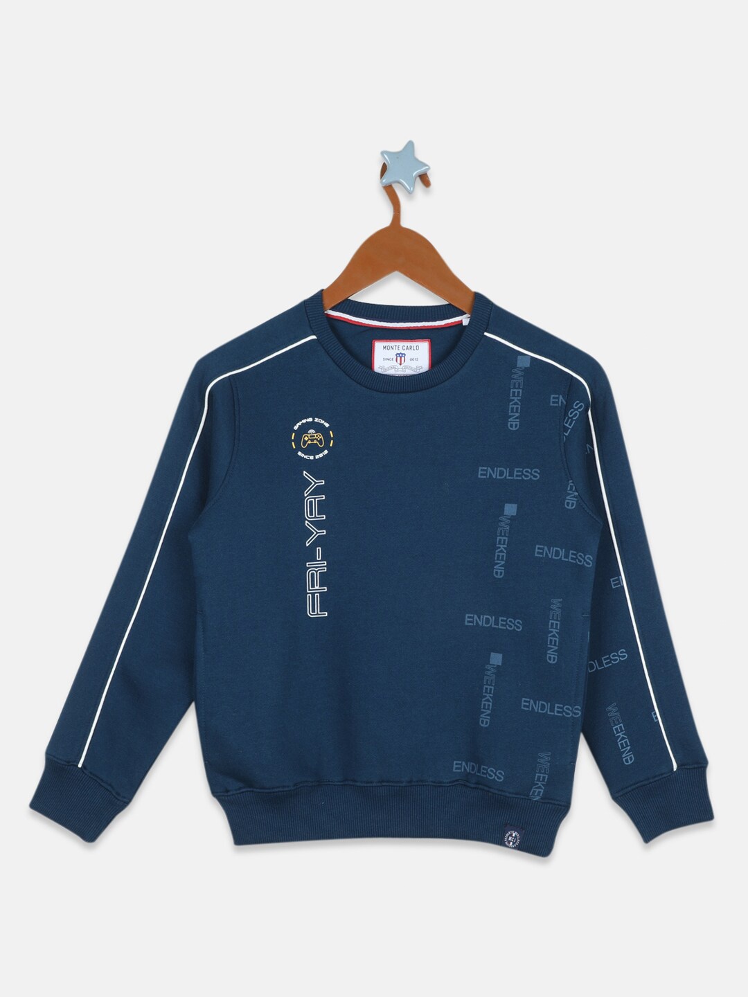 

Monte Carlo Boys Typography Printed Pullover Sweatshirt, Blue