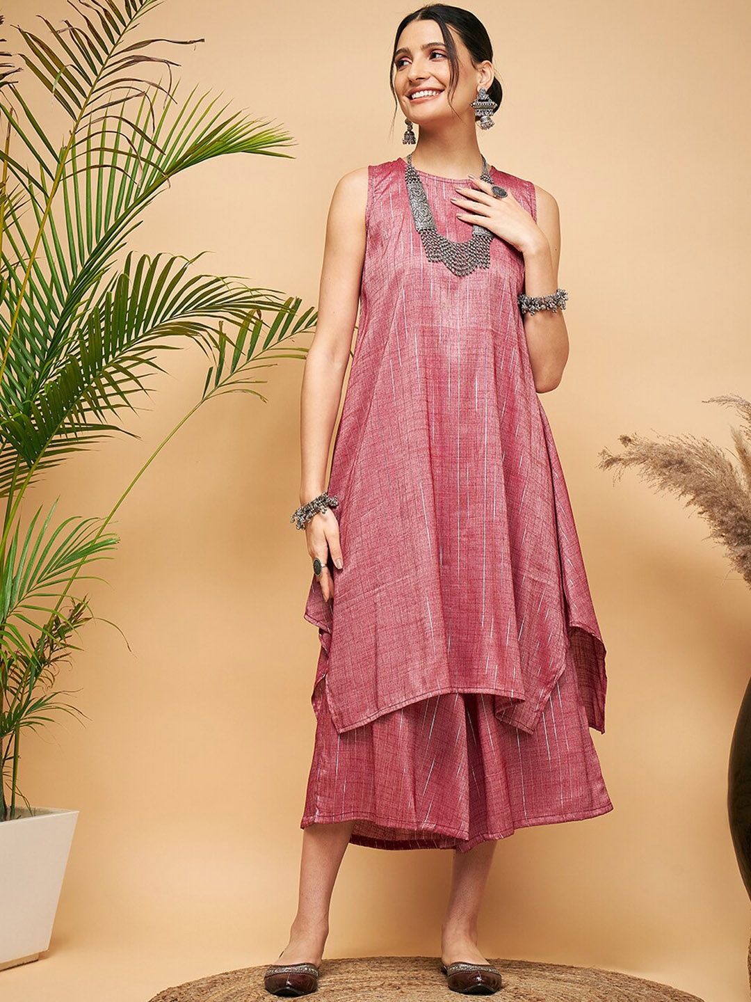 

InWeave Self Design A-Line Kurta with Palazzos, Purple