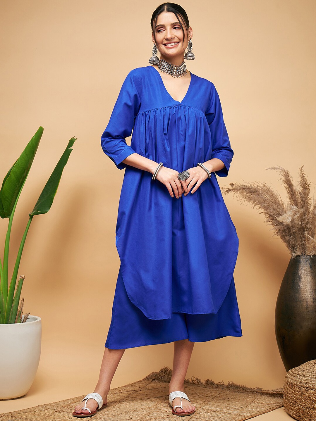 InWeave Empire Pure Cotton Kurta with Palazzos, Blue