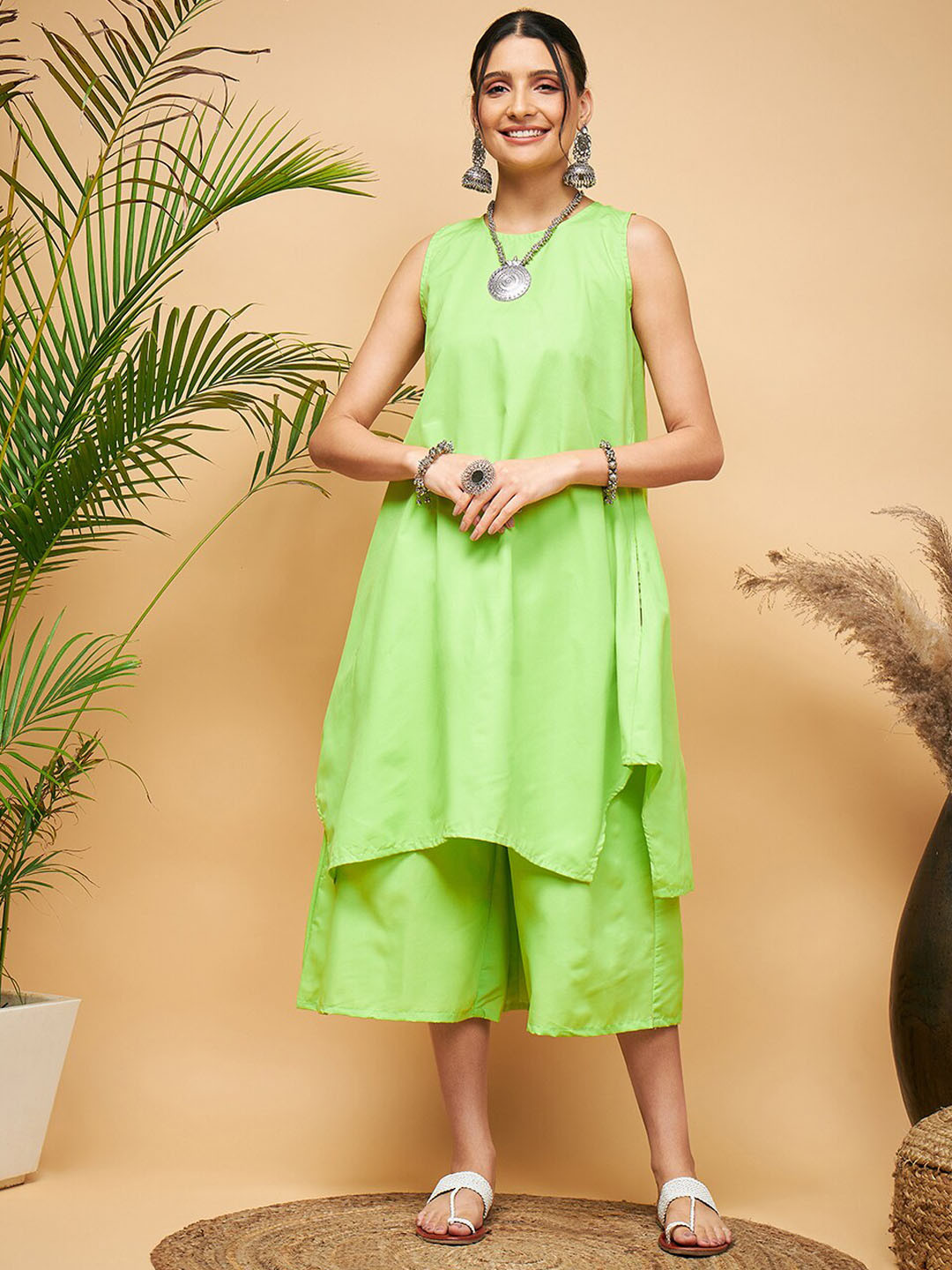 

InWeave Lime Green Pure Cotton Kurta With Palazzos