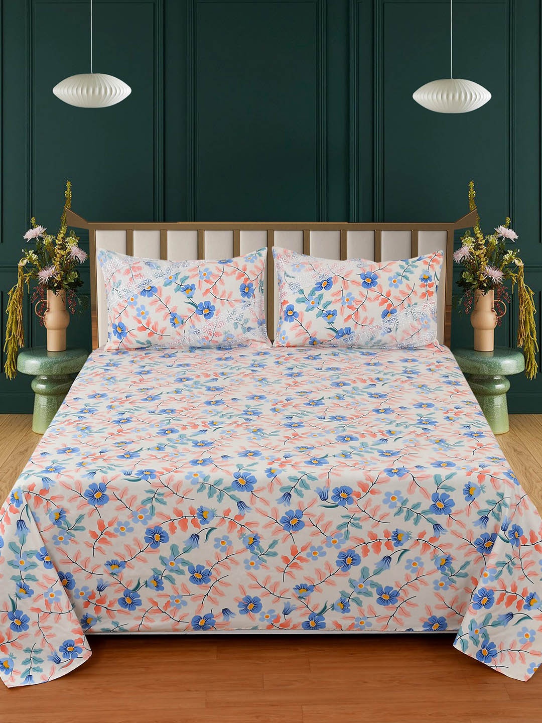 

BELVOSTUM The Real Artisan Off White Cotton 210 TC King Bedsheet with 2 Pillow Covers