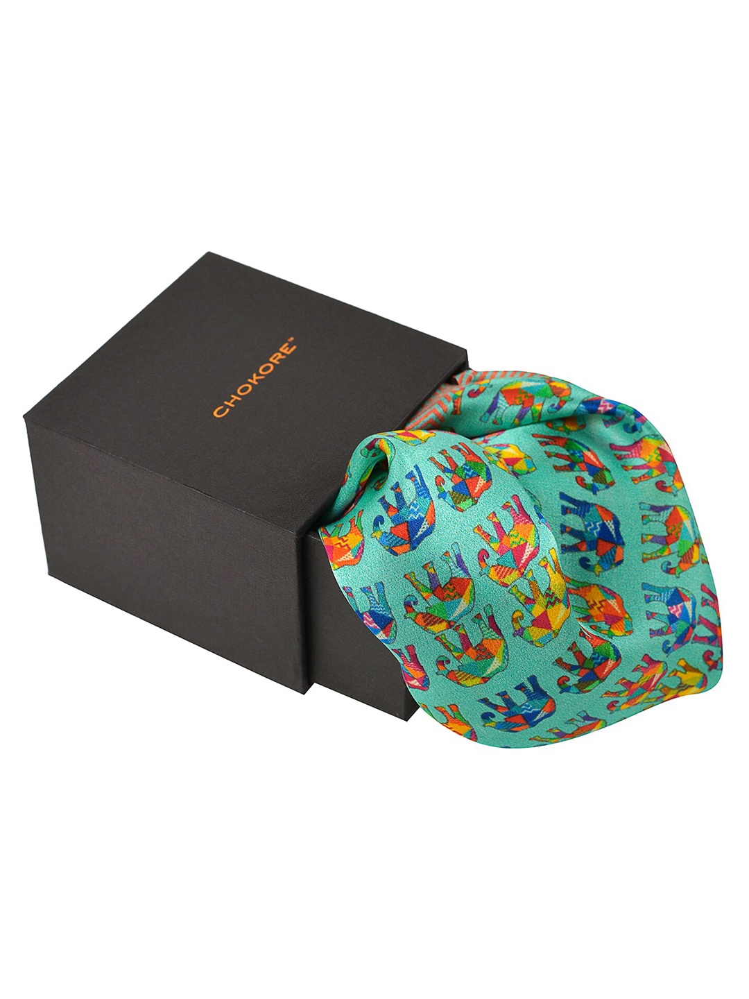 

CHOKORE Men Printed Silk Pocket Square, Green