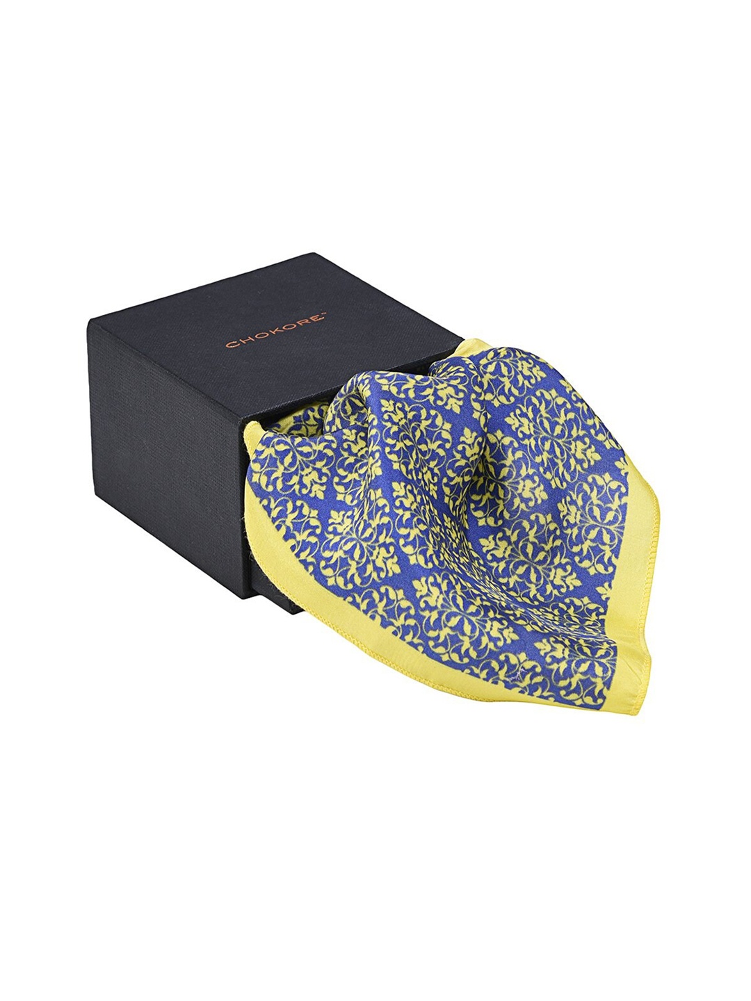 

CHOKORE Men Printed Silk Pocket Square, Yellow