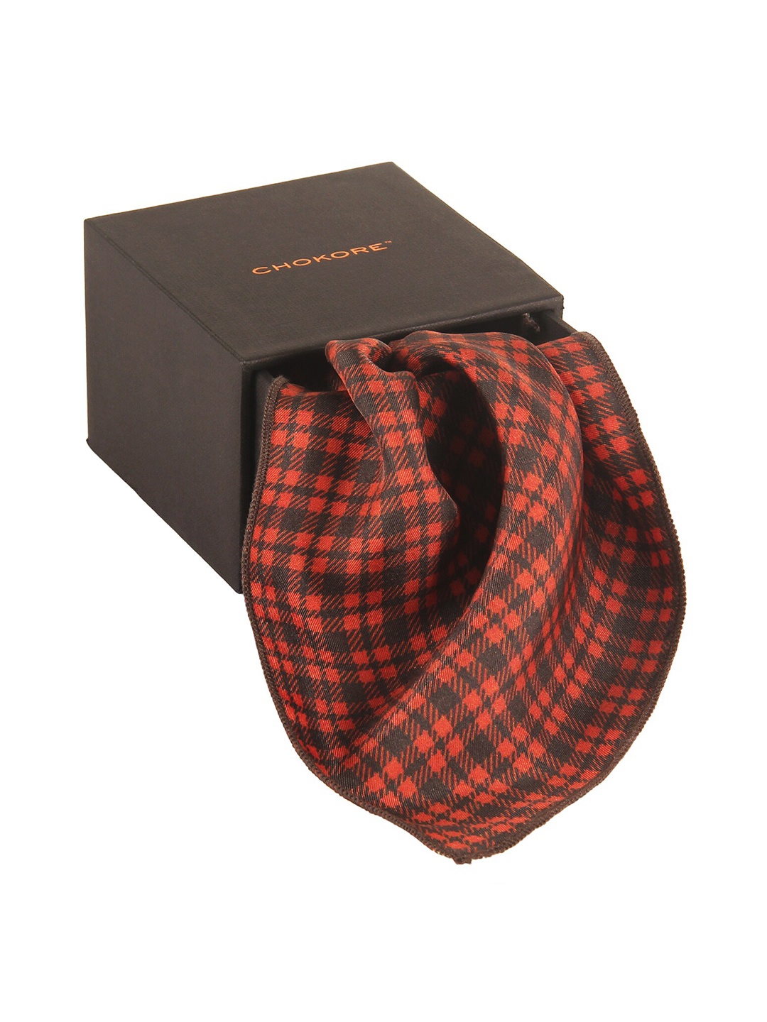 

CHOKORE Men Checked Silk Pocket Square, Red