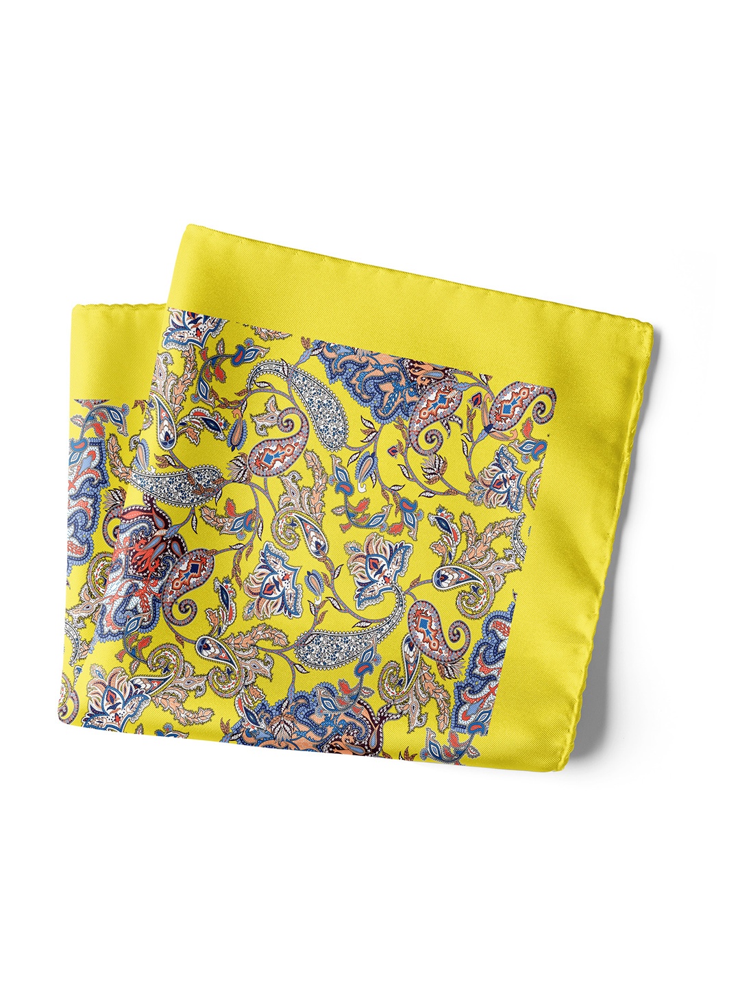 CHOKORE Men Floral Printed Silk Pocket Square, Yellow