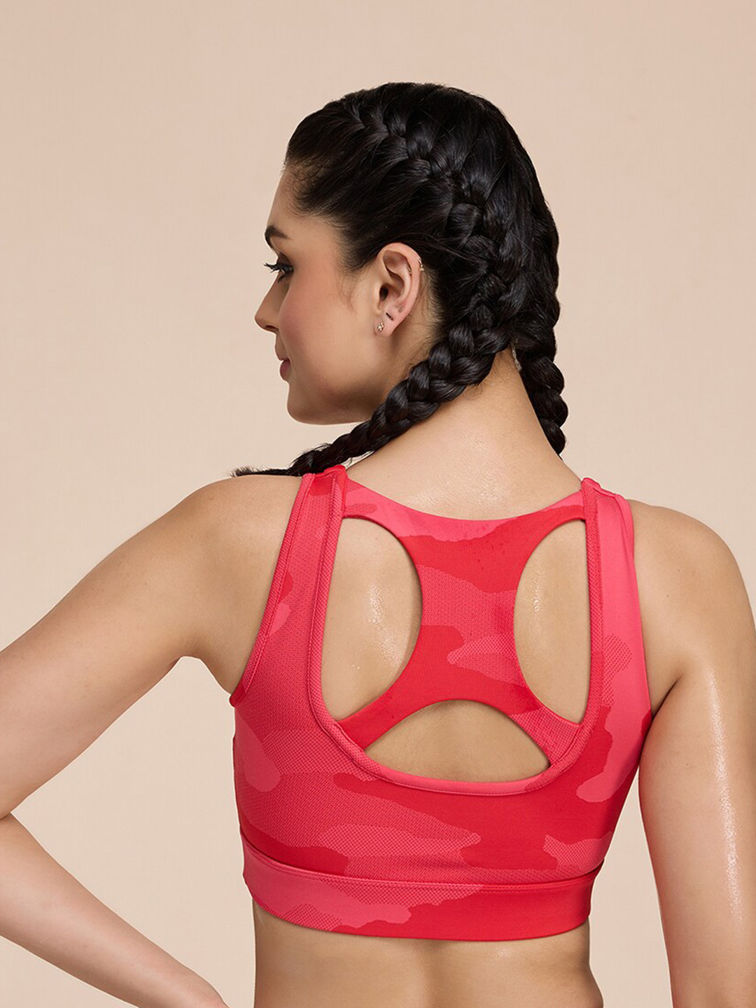 

KICA Printed Full Coverage Removable Padding Mid Support Sports Bra Moisture Wicking, Pink