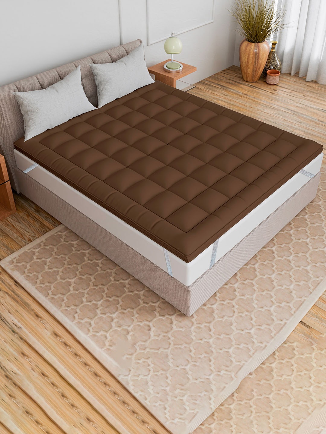 CURIOUS LIFESTYLE Brown 1000 GSM Microfibre King Size Mattress Topper
