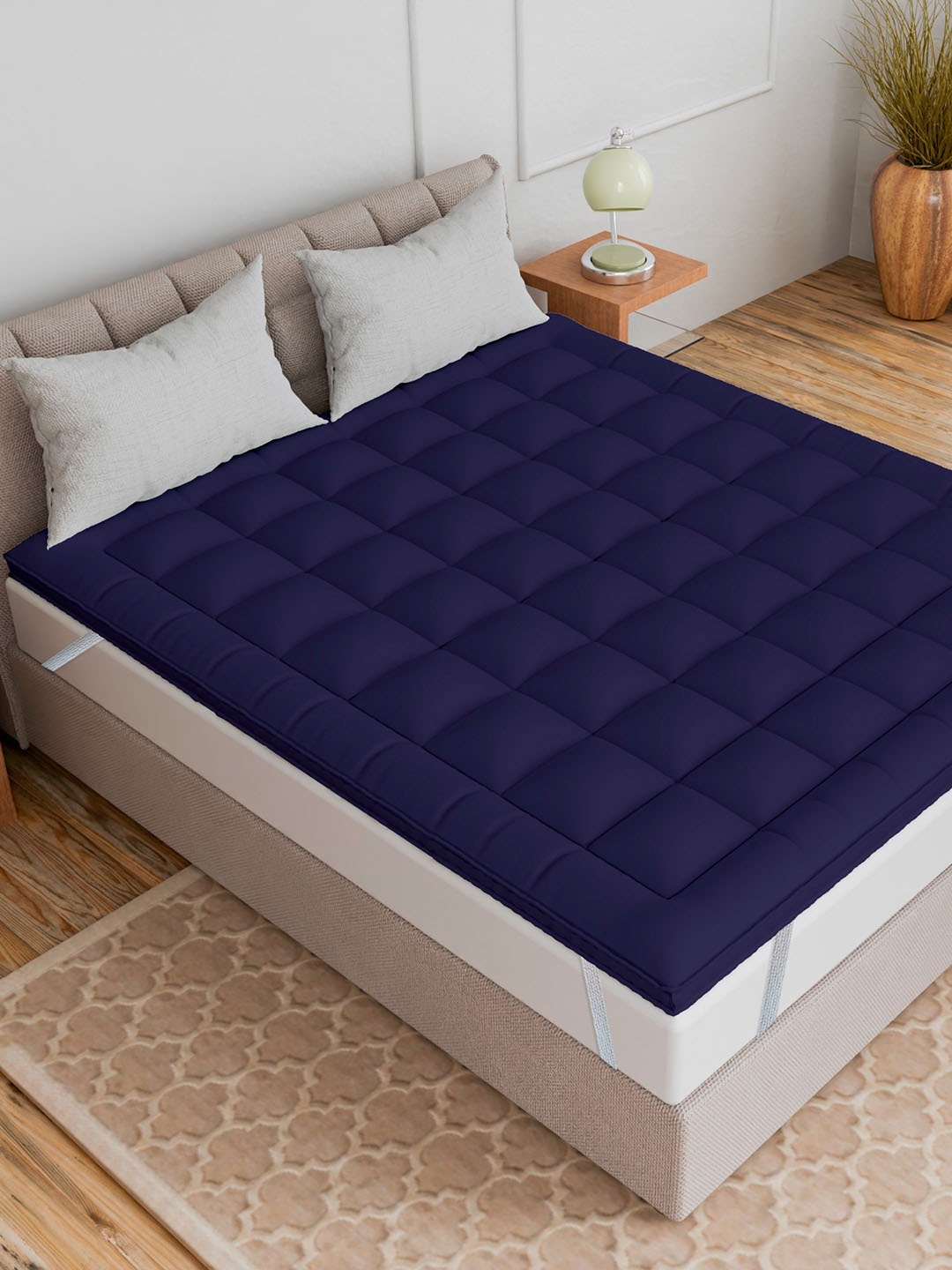 CURIOUS LIFESTYLE Blue 1000 GSM Breathable Microfibre Double Size Mattress Topper