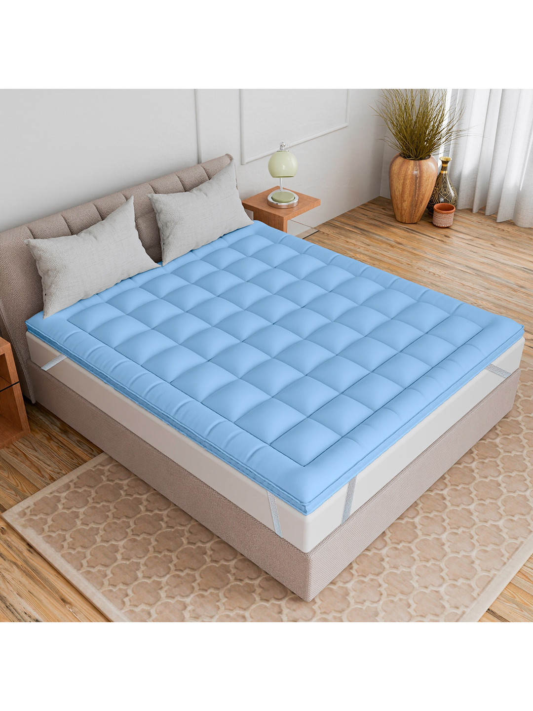 

CURIOUS LIFESTYLE Blue 1000 GSM Breathable Cotton Queen Size Mattress Topper