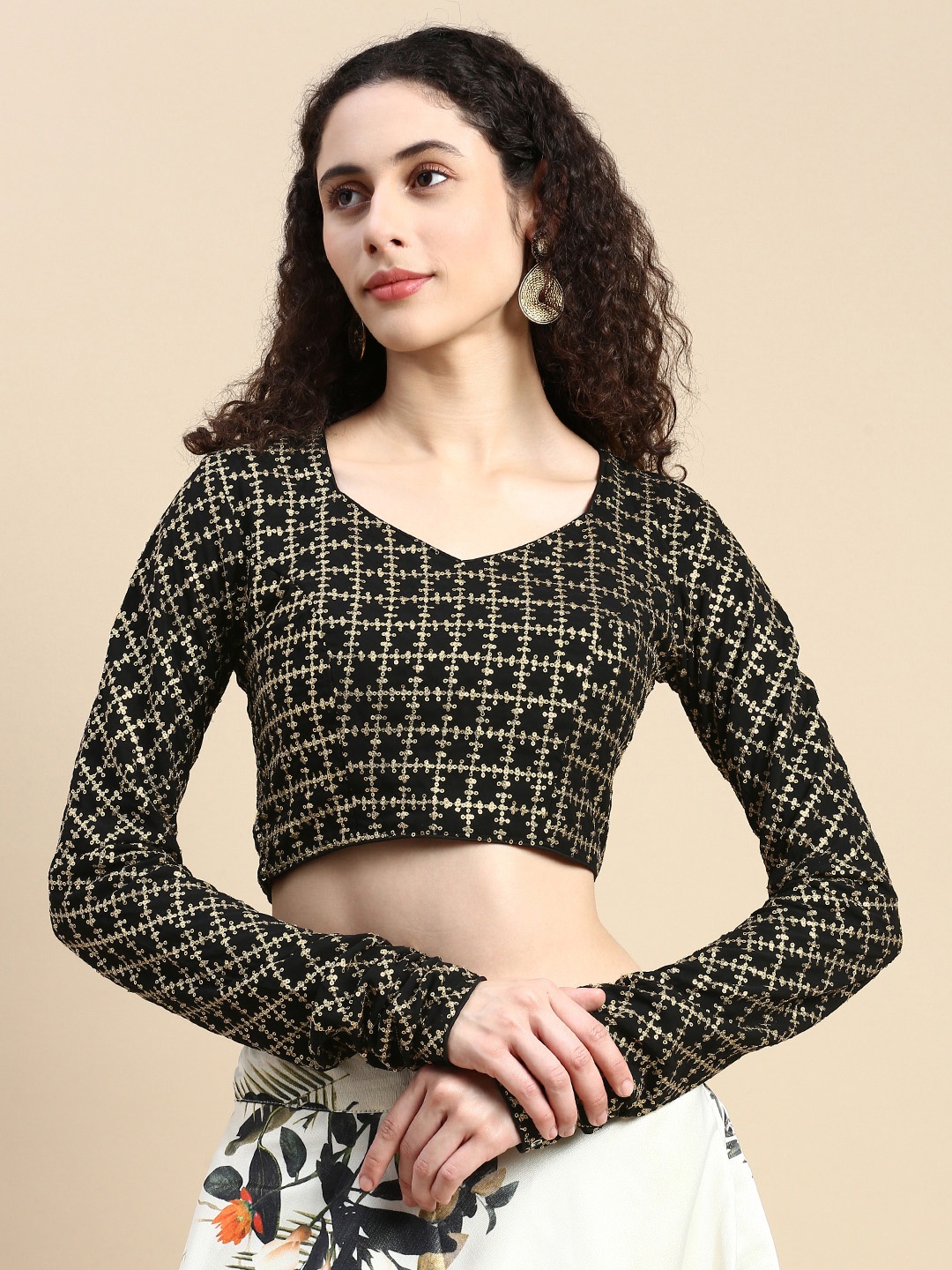 

Ethnovog Embroidered Sequinned Georgette Saree Blouse, Black